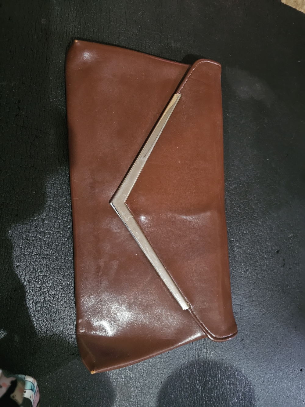 Classic Vintage Brown Leather Envelope Clutch - Unbranded